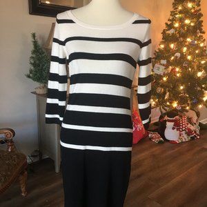 NWT ANN TAYLOR BLACK/CREAM SWEATER DRESS SZ SM